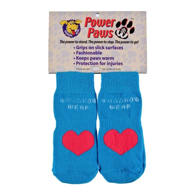 Power Paws Non-Slip Socks (Blue with Pink Heart)